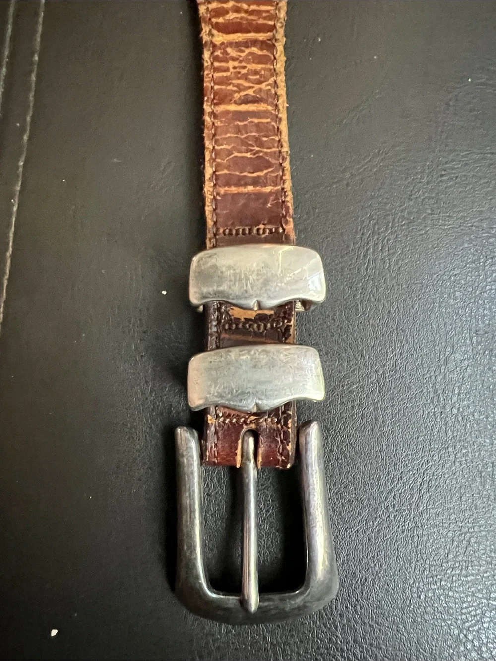 Martin Dingman Vintage Brown Alligator Leather Belt with Silver Accents Size 42